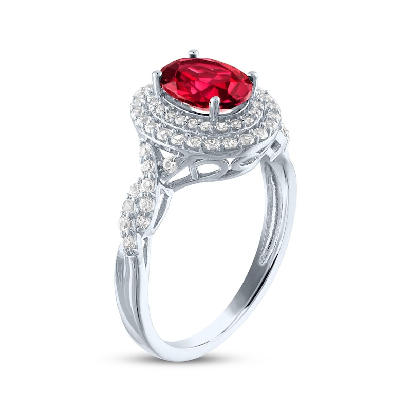Main Image 2 of Oval-Cut Lab-Created Ruby & White Lab-Created Sapphire Twist Shank Ring Sterling Silver