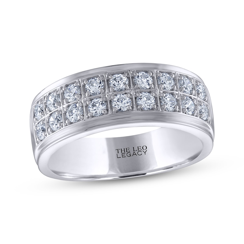 Main Image 1 of Men's THE LEO Legacy Lab-Grown Diamond Two-Row Wedding Band 1 ct tw 14K White Gold