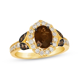 Le Vian Oval-Cut Chocolate Quartz Ring 1/2 ct tw Diamonds 14K Honey Gold