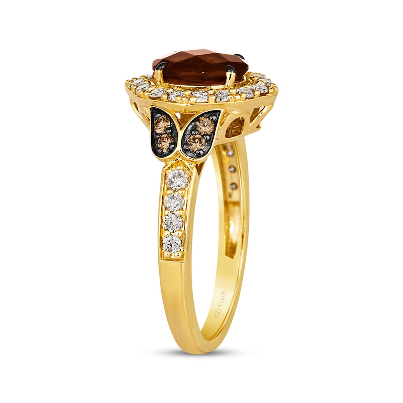 Main Image 2 of Le Vian Oval-Cut Chocolate Quartz Ring 1/2 ct tw Diamonds 14K Honey Gold