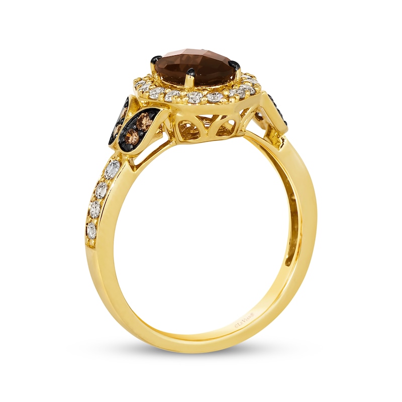 Main Image 3 of Le Vian Oval-Cut Chocolate Quartz Ring 1/2 ct tw Diamonds 14K Honey Gold