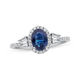 Oval-Cut Natural Blue Sapphire & Diamond Ring 1/3 ct tw 14K White Gold