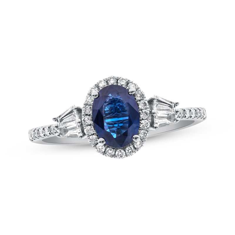 Main Image 1 of Oval-Cut Natural Blue Sapphire & Diamond Ring 1/3 ct tw 14K White Gold