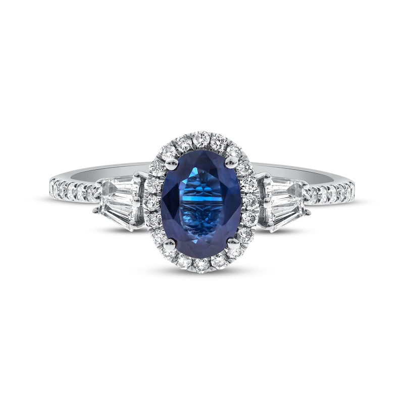 Main Image 2 of Oval-Cut Natural Blue Sapphire & Diamond Ring 1/3 ct tw 14K White Gold