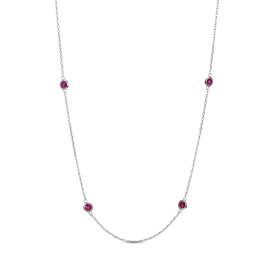 Lab-Created Ruby Bezel Station Necklace Sterling Silver 36"