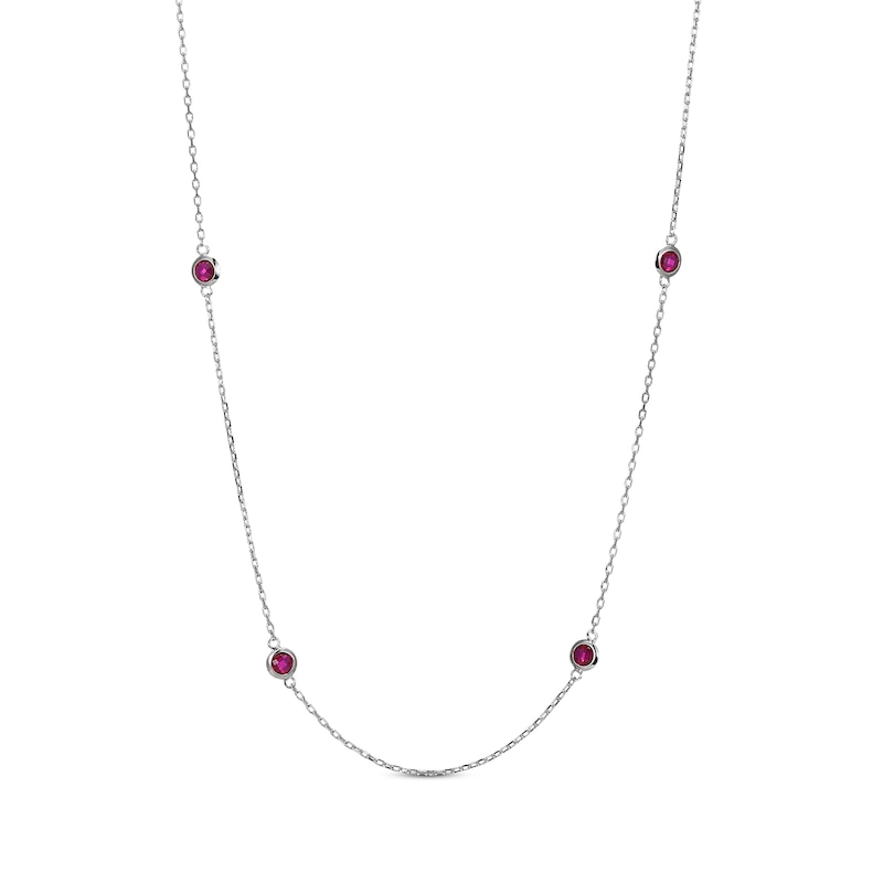 Lab-Created Ruby Bezel Station Necklace Sterling Silver 36"