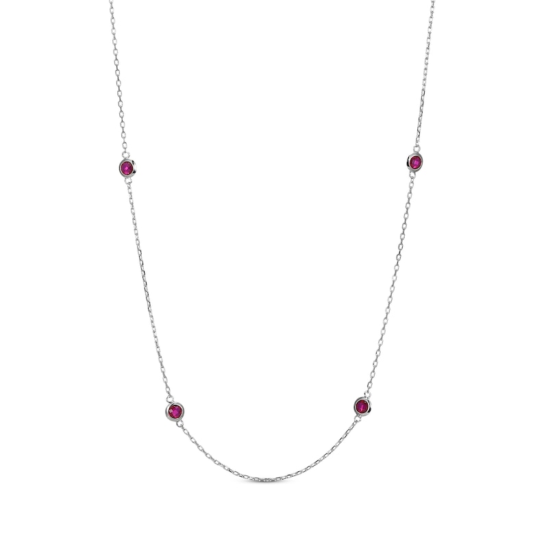 Main Image 1 of Lab-Created Ruby Bezel Station Necklace Sterling Silver 36"