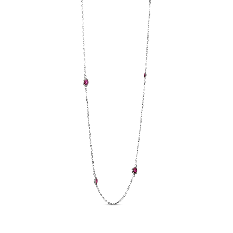 Lab-Created Ruby Bezel Station Necklace Sterling Silver 36"