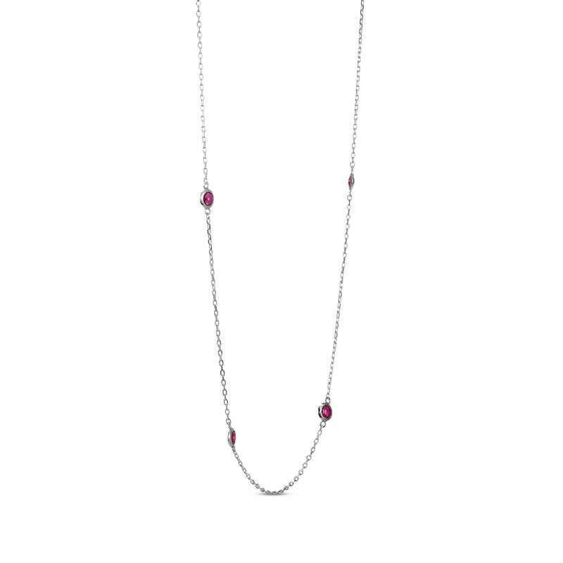 Main Image 2 of Lab-Created Ruby Bezel Station Necklace Sterling Silver 36"