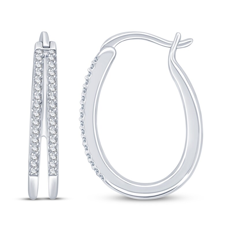 Main Image 1 of Diamond Two-Row Split Hoop Earrings 1/4 ct tw Sterling Silver