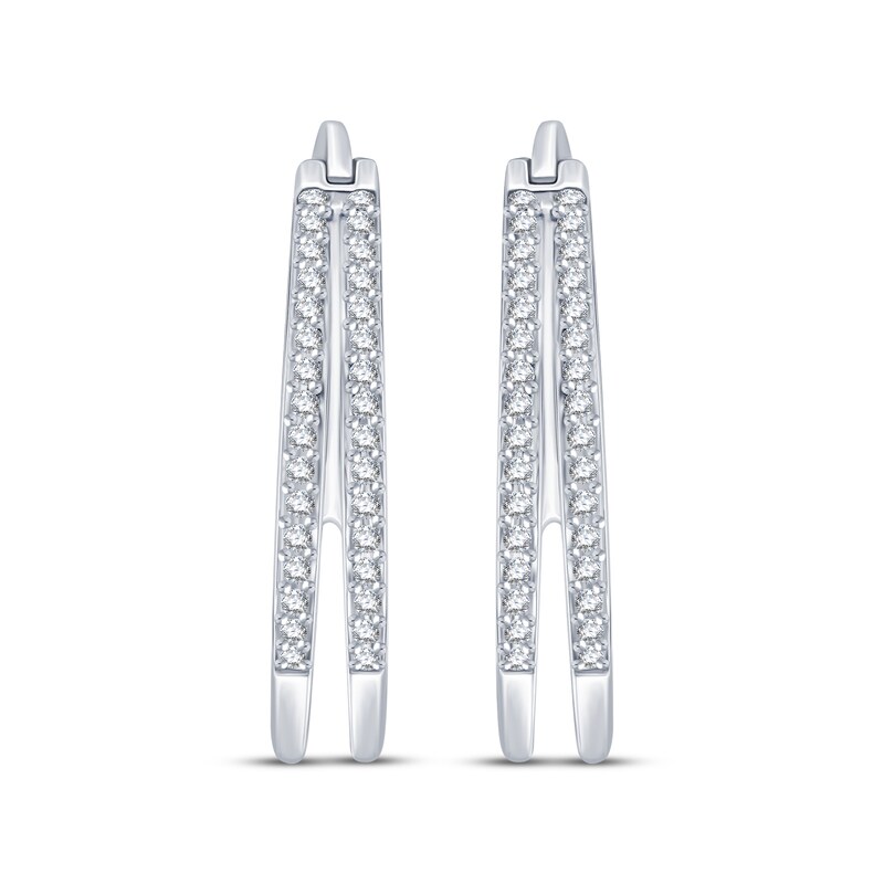 Main Image 2 of Diamond Two-Row Split Hoop Earrings 1/4 ct tw Sterling Silver