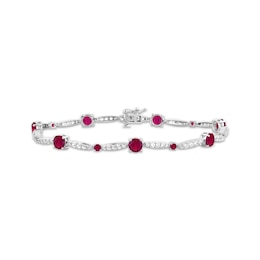 Lab-Created Ruby & White Lab-Created Sapphire Link Bracelet Sterling Silver 7.5"
