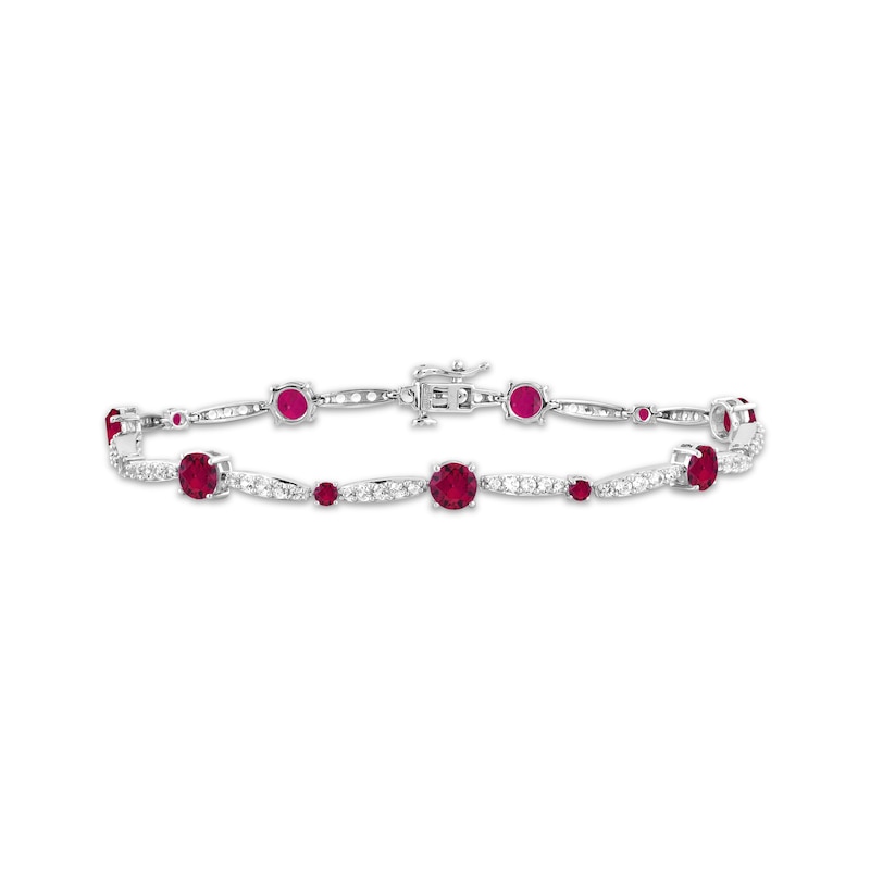 Main Image 1 of Lab-Created Ruby & White Lab-Created Sapphire Link Bracelet Sterling Silver 7.5"
