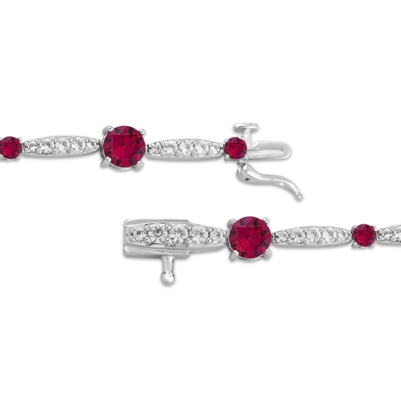 Main Image 3 of Lab-Created Ruby & White Lab-Created Sapphire Link Bracelet Sterling Silver 7.5"