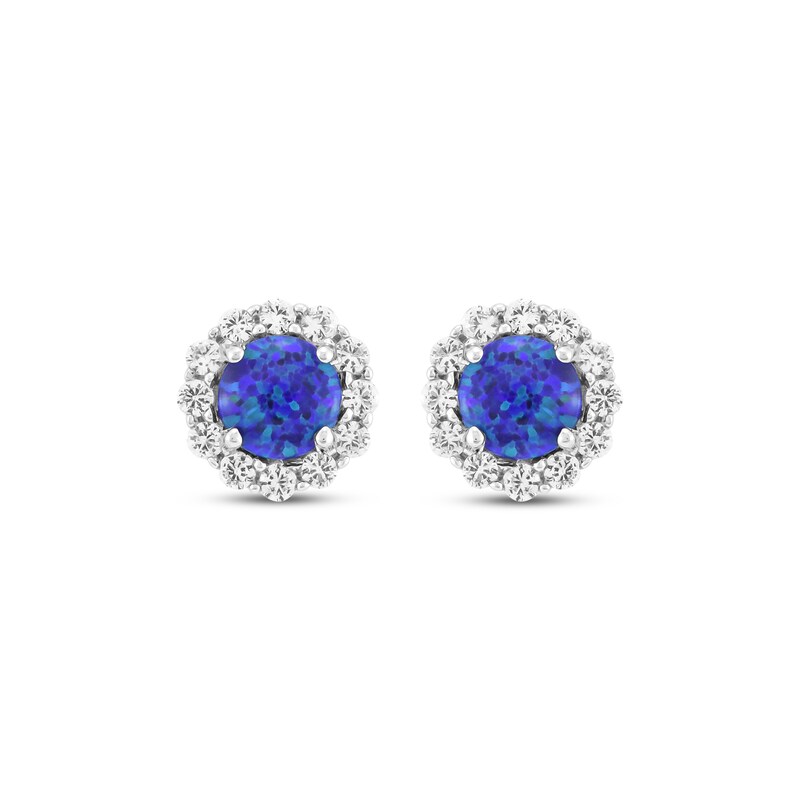Main Image 2 of Black Lab-Created Opal & White Lab-Created Sapphire Halo Stud Earrings Sterling Silver