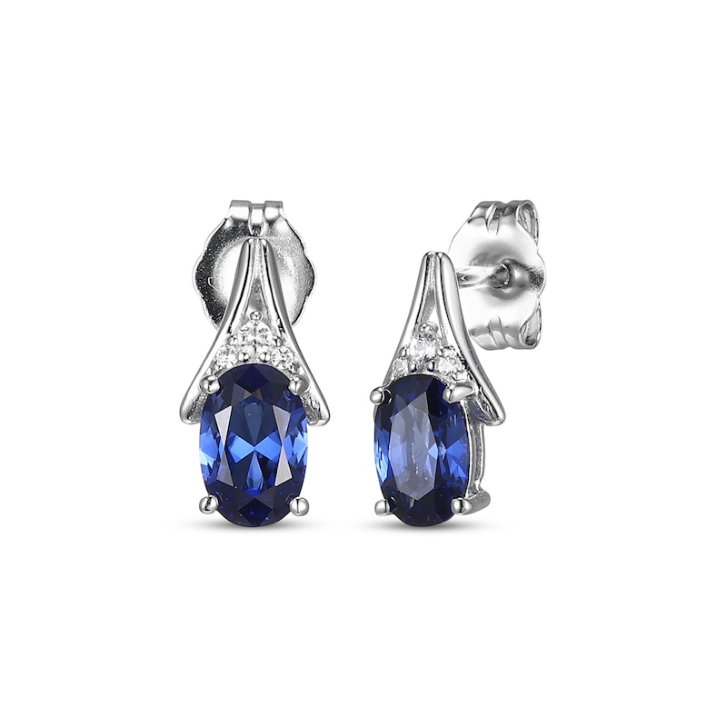 Main Image 1 of Oval-Cut Blue Lab-Created Sapphire & White Lab-Created Sapphire Earrings Sterling Silver
