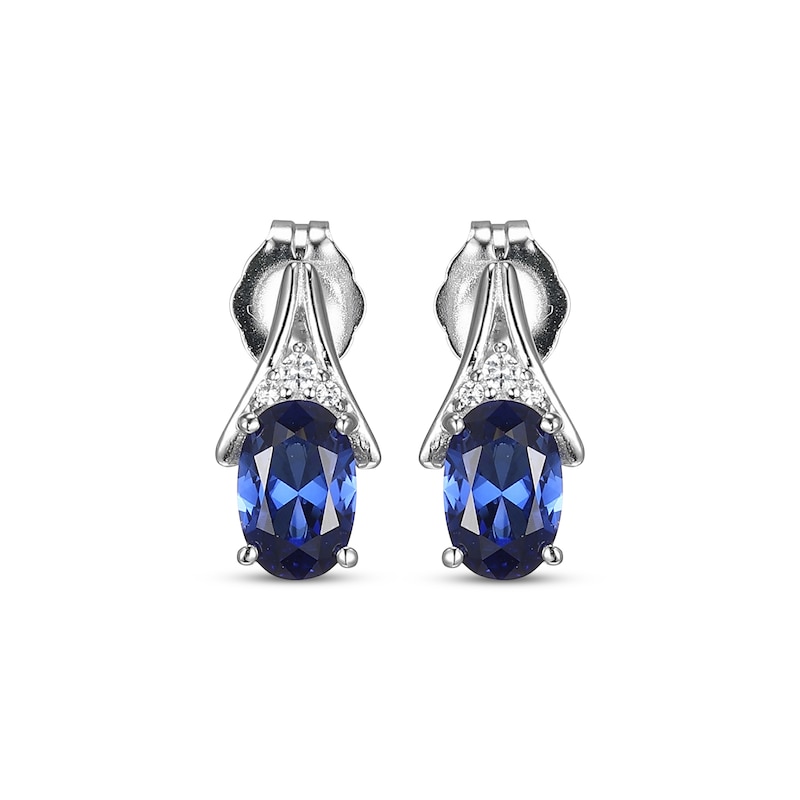 Main Image 2 of Oval-Cut Blue Lab-Created Sapphire & White Lab-Created Sapphire Earrings Sterling Silver