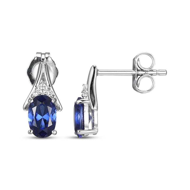 Main Image 3 of Oval-Cut Blue Lab-Created Sapphire & White Lab-Created Sapphire Earrings Sterling Silver