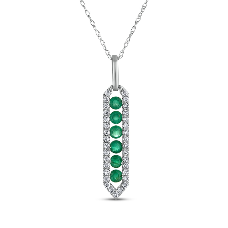 Main Image 1 of Natural Emerald & Diamond Frame Necklace 1/5 ct tw 10K White Gold 18"