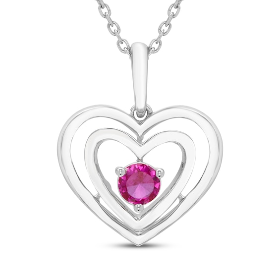 Lab-Created Ruby Double Heart Necklace 18"
