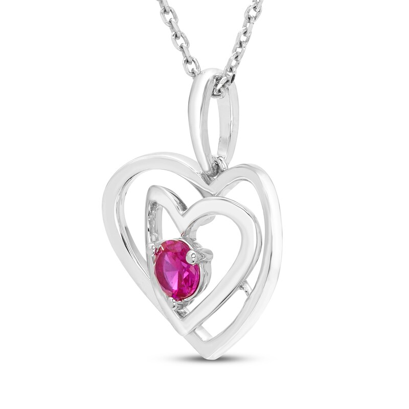 Main Image 2 of Lab-Created Ruby Double Heart Necklace 18"