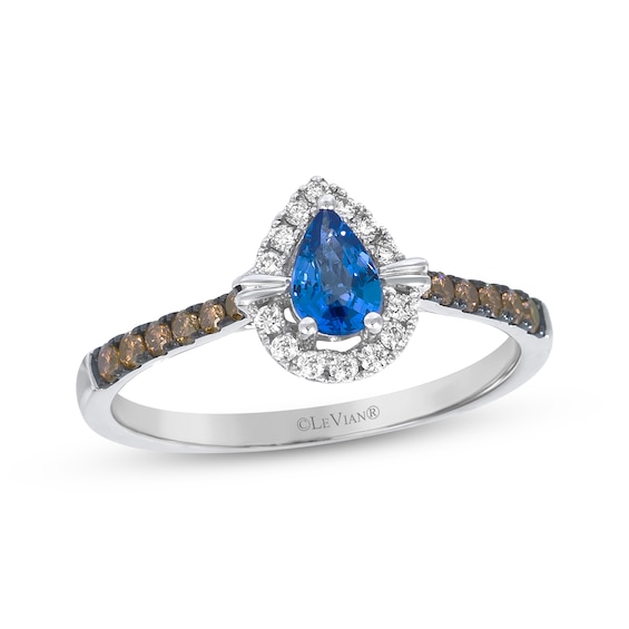 Le Vian Pear-Shaped Blue Sapphire Ring 1/4 ct tw Diamonds 14K Vanilla Gold