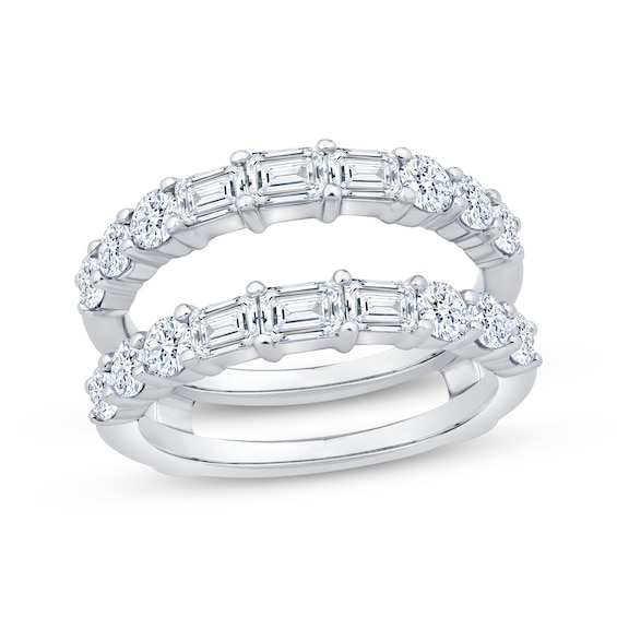 Lab-Grown Diamonds Emerald & Round-Cut Enhancer Ring 2 ct tw 14K White Gold