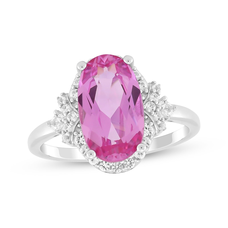 Main Image 1 of Oval-Cut Pink Lab-Created Sapphire & White Lab-Created Sapphire Ring Sterling Silver
