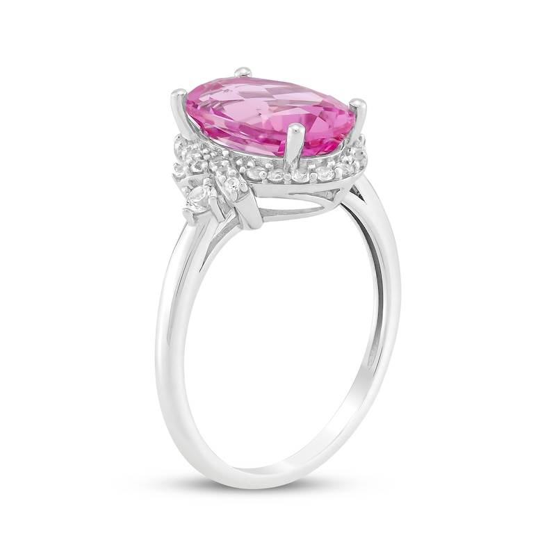 Main Image 2 of Oval-Cut Pink Lab-Created Sapphire & White Lab-Created Sapphire Ring Sterling Silver