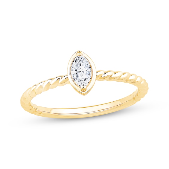 Marquise-Cut Diamond Solitaire Rope Shank Engagement Ring 1/5 ct tw 14K Yellow Gold (I/I1)