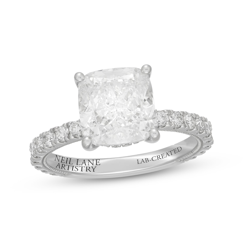 Main Image 1 of Neil Lane Artistry Cushion-Cut Lab-Grown Diamond Engagement Ring 4-5/8 ct tw 14K White Gold
