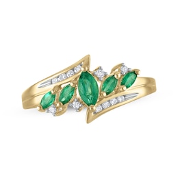 Marquise-Cut Emerald & Diamond Bypass Ring 1/10 ct tw 14K Yellow Gold