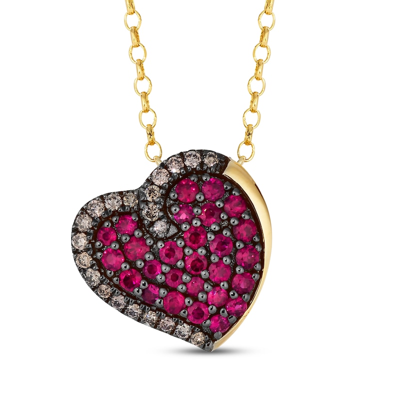 Main Image 1 of Godiva x Le Vian Ruby Heart Necklace 1/6 ct tw Diamonds 14K Honey Gold 19"