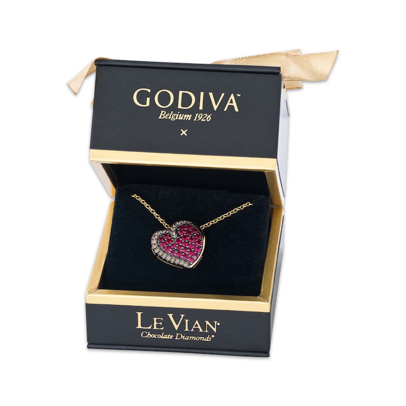Main Image 3 of Godiva x Le Vian Ruby Heart Necklace 1/6 ct tw Diamonds 14K Honey Gold 19"