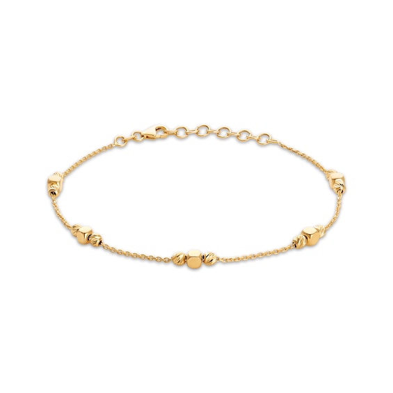 Italian Brilliance Round & Cube Bead Station Bracelet 14K Yellow Gold 8"