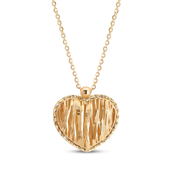 Italian Brilliance Heart Puff Necklace 14K Yellow Gold 18"