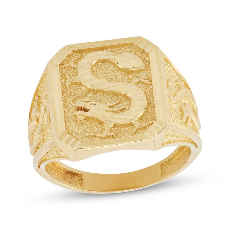 Main Image 1 of Men's Dragon Signet Ring 10K Yellow Gold