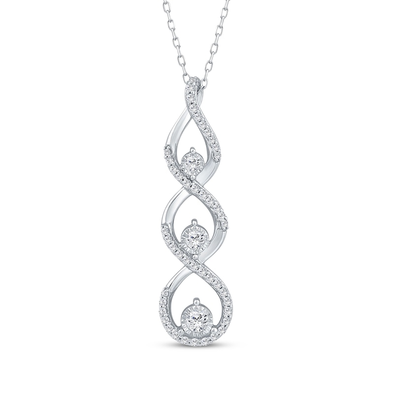 Main Image 1 of Memories, Moments, Magic Diamond Three-Stone Twist Drop Necklace 1/2 ct tw 10K White Gold 18"
