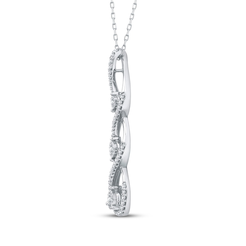 Main Image 2 of Memories, Moments, Magic Diamond Three-Stone Twist Drop Necklace 1/2 ct tw 10K White Gold 18"