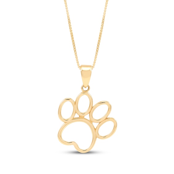 Paw Print Pendant Necklace 14K Yellow Gold 18"