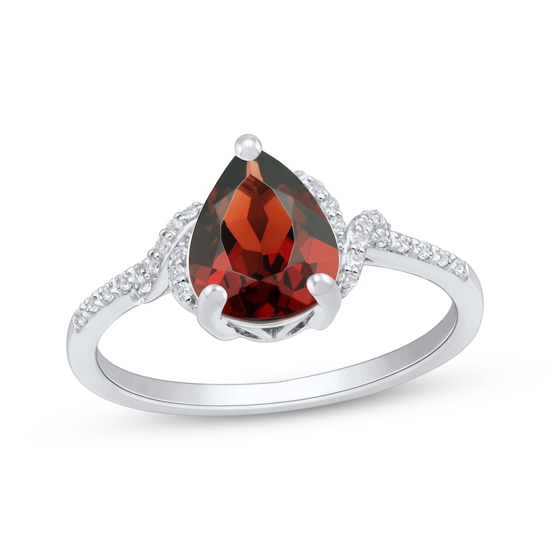 Main Image 1 of Pear-Shaped Garnet & White Lab-Created Sapphire Ring Sterling Silver