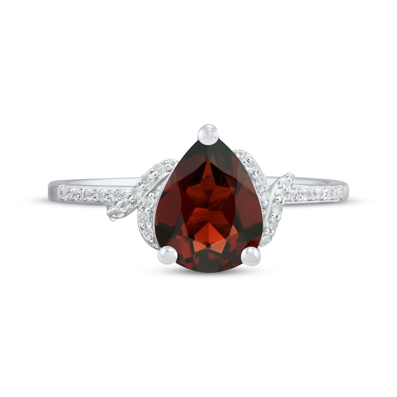 Main Image 3 of Pear-Shaped Garnet & White Lab-Created Sapphire Ring Sterling Silver