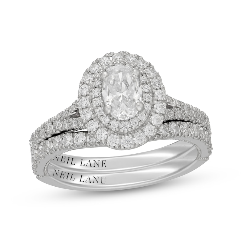 Main Image 1 of Neil Lane Oval-Cut Diamond Double Halo Bridal Set 1-1/2 ct tw 14K White Gold