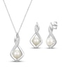 Thumbnail Image 1 of Cultured Pearl & White Lab-Created Sapphire Necklace & Earrings Gift Set Sterling Silver