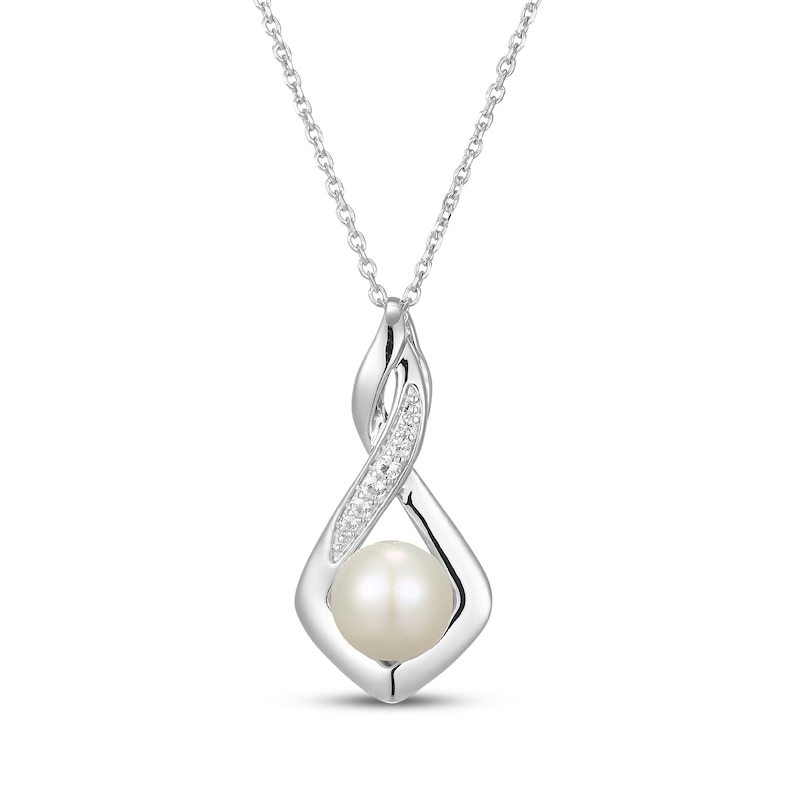 Main Image 2 of Cultured Pearl & White Lab-Created Sapphire Necklace & Earrings Gift Set Sterling Silver