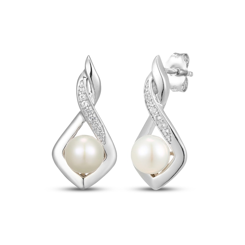 Main Image 3 of Cultured Pearl & White Lab-Created Sapphire Necklace & Earrings Gift Set Sterling Silver
