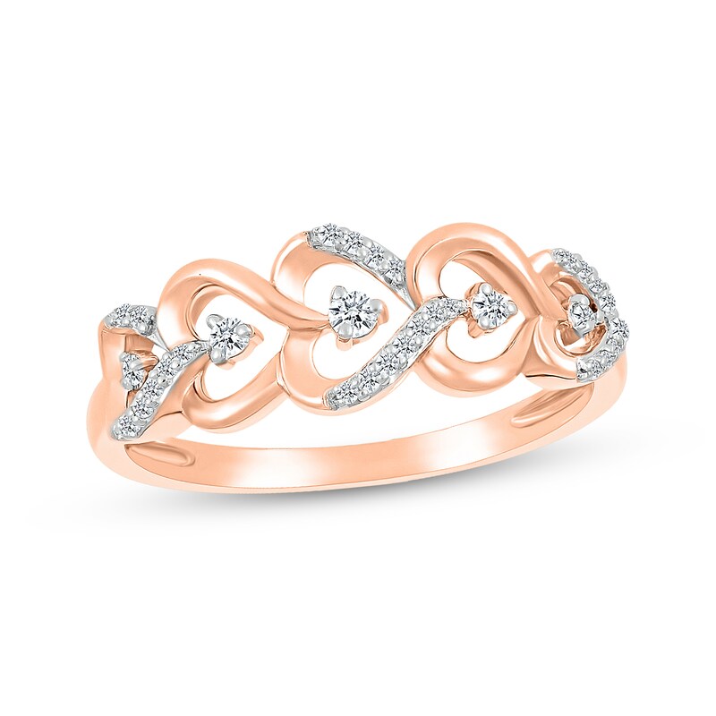 Main Image 1 of Diamond Sideways Alternating Heart Ring 1/10 ct tw 10K Rose Gold