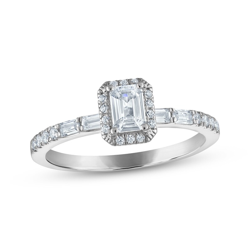 Main Image 1 of Adore Emerald-Cut Diamond Halo Engagement Ring 3/4 ct tw 10K White Gold