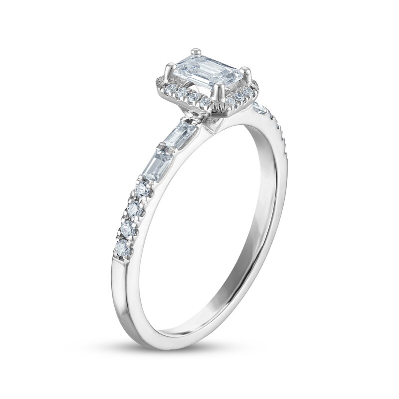 Main Image 2 of Adore Emerald-Cut Diamond Halo Engagement Ring 3/4 ct tw 10K White Gold