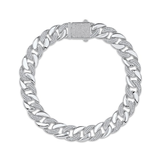 Diamond Cuban Curb Chain Bracelet 1-1/2 ct tw Sterling Silver 8.5"